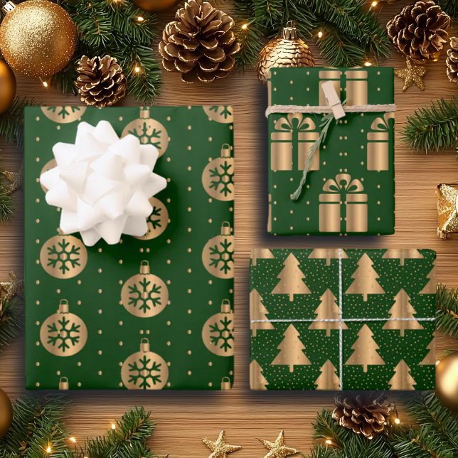 Eleganter Green Gold Glitzer Geschenkpapier Set (Von Creator hochgeladen)