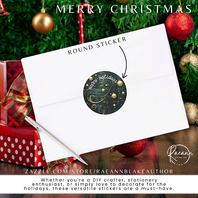 Eleganter Green & Gold Happy Holidays Sticker (Von Creator hochgeladen)