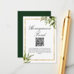 Eleganter Green Gold Leaf Wedding Honeymoon Fund Begleitkarte<br><div class="desc">Diese elegante botanische Hochzeitsflitterwöchner Fondskarte ist gerahmt mit wunderschönen grünen Aquarellfarben-Blätter und Olivenbäumen und einem goldenen Rechteck. Dieses schöne Grün und die dunkle Farbe sind perfekt für ein gehobenes Herbstfest für eine klassische Braut im Herbst.</div>