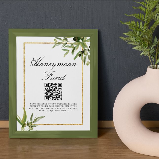 Eleganter Green Gold Leaf Wedding Honeymoon Fund Poster (Von Creator hochgeladen)