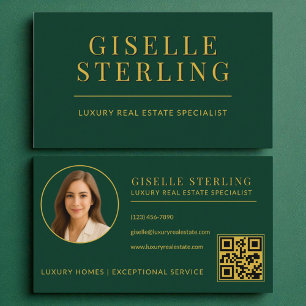 Eleganter Green Gold Real Anwesen Agent QR Code Visitenkarte