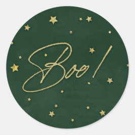 Eleganter Green+Gold Scattered Stars Boo! Hallowee Runder Aufkleber