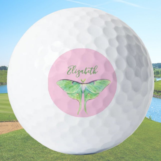 Eleganter Green Luna Moth Individuelle Name Ladys  Golfball (Von Creator hochgeladen)