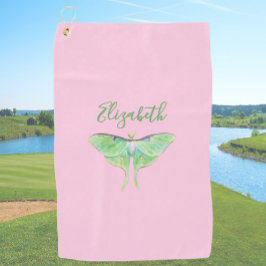 Eleganter Green Luna Moth Individuelle Name Ladys  Golfhandtuch