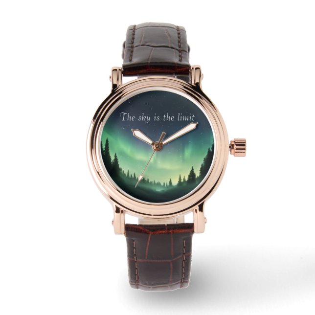 Eleganter Green Northern Lights Night Sky Armbanduhr (Vorderseite)