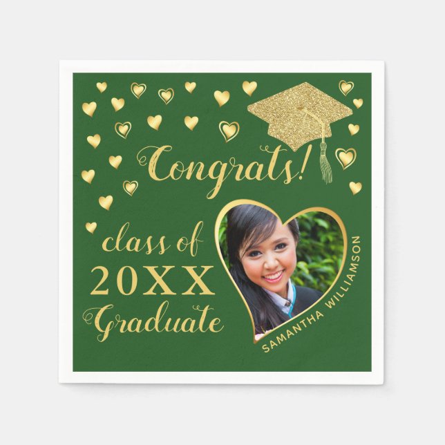 Eleganter Green und Gold 2025 Abschluss Serviette (Vorderseite)
