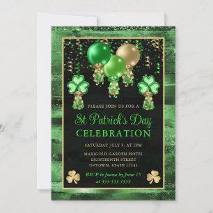 Eleganter Green und Gold Balloons St Patrick's Day Einladung