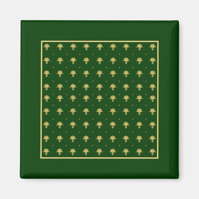 Eleganter Green und Gold Damask Magnet (Vorne)