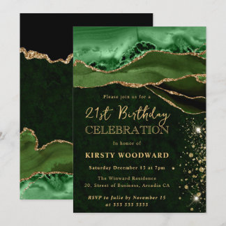 Eleganter Green und Gold Glitzer Agate Birthday Einladung