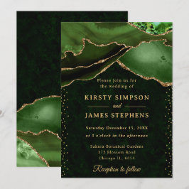 Eleganter Green und Gold Glitzer Agate Wedding Einladung