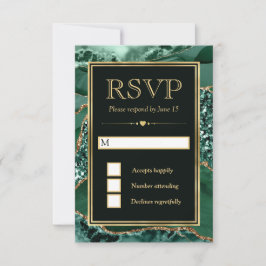 Eleganter Green und Gold Glitzer Agate Wedding RSVP Karte