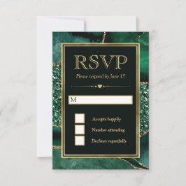 Eleganter Green und Gold Glitzer Agate Wedding RSVP Karte
