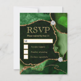 Eleganter Green und Gold Imitats Glitzer Marmorsch RSVP Karte