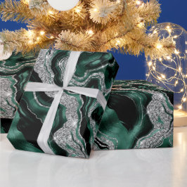 Eleganter Green und Silver Glitzer Agate Birthday Geschenkpapier