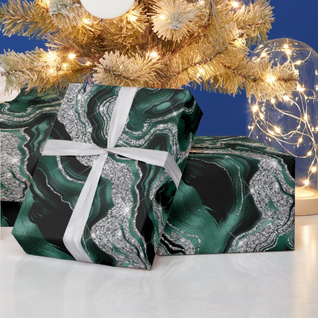 Eleganter Green und Silver Glitzer Agate Birthday Geschenkpapier (Feiertage)