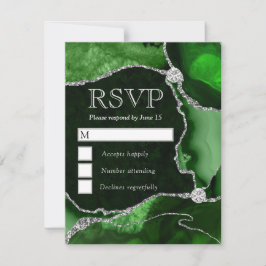 Eleganter Green und Silver Imitats Glitzer Marble  RSVP Karte