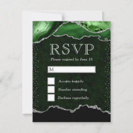 Eleganter Green und Silver Imitats Glitzer Marble  RSVP Karte