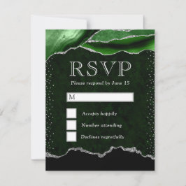 Eleganter Green und Silver Imitats Glitzer Marble  RSVP Karte