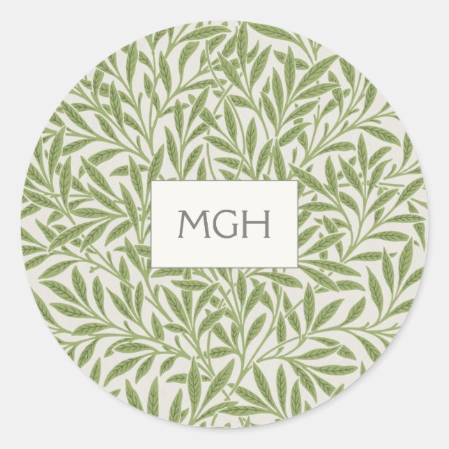 Eleganter Green Willow Blätter Monogram Umschlag A Runder Aufkleber (Vorderseite)