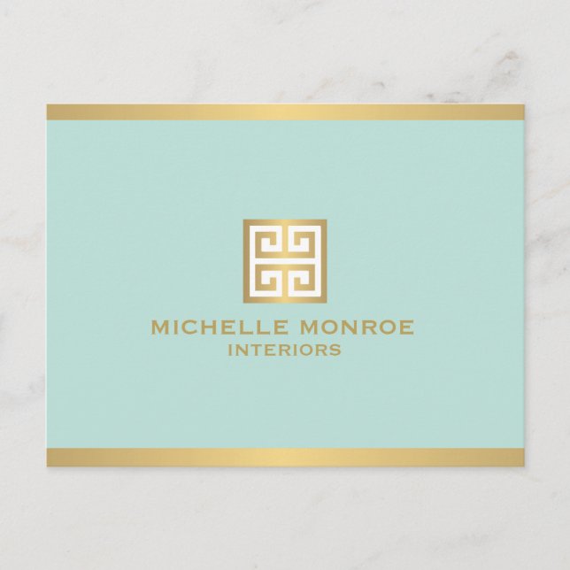 Eleganter griechischer Gold-Key auf Minze-Postkart Postkarte (Vorderseite)
