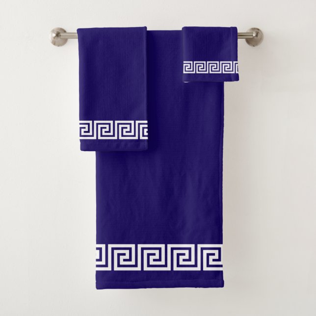 Eleganter griechischer Muster-Rahmen für Navy Blue Badhandtuch Set (Insitu)