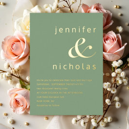 Eleganter Grüner Ampersand Hochzeit Gold Folieneinladung