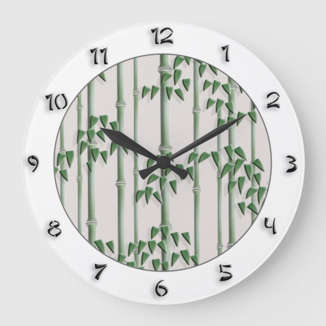 Eleganter grüner Bambus der japanischen Art mit Große Wanduhr (Vorderseite)