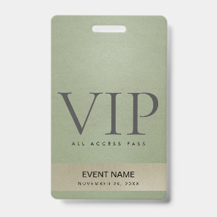 ELEGANTER GRÜNER BLAßGOLD VIP EVENT ZUGANGS PASS AUSWEIS