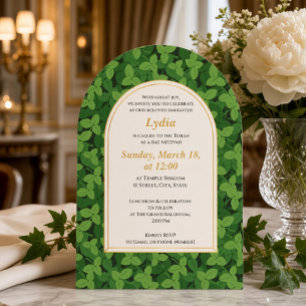Eleganter grüner Blatt-Rahmenbogen Bat Mitzwa Einladung