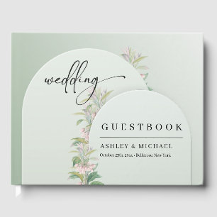 Eleganter grüner Bogen Blütenblütenhochzeit Gästebuch