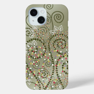 Eleganter grüner Bohemischer Deko Dots Spirals Art iPhone 15 Hülle