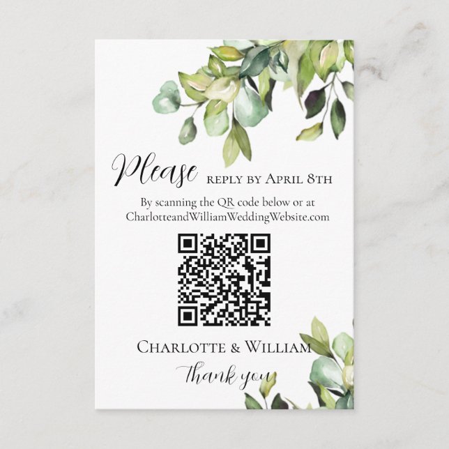 Eleganter grüner Botanicals Antwort auf QR-Code Begleitkarte (Vorderseite)