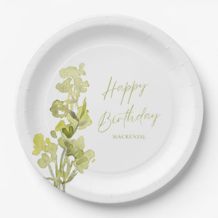 Eleganter Grüner Botanischer Aquarell 30. Geburtst Pappteller