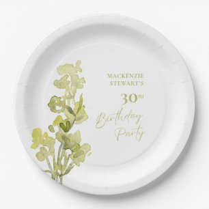 Eleganter Grüner Botanischer Aquarell 30. Geburtst Pappteller