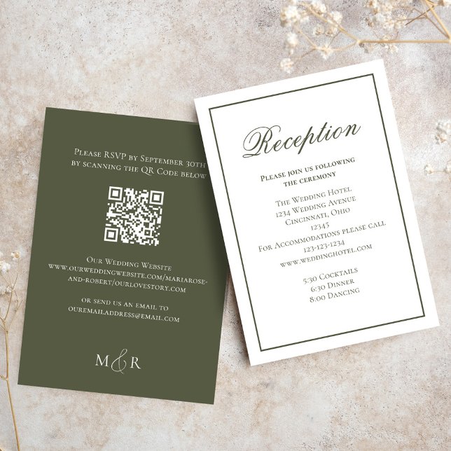 Eleganter grüner Empfang UAWG Begleitkarte (Elegant  Green Olive themed wedding reception card. )