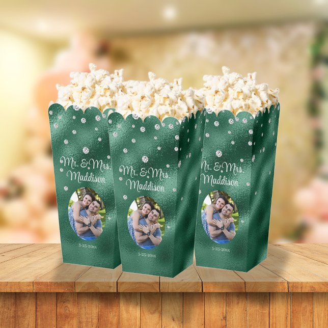 Eleganter Grüner Foil & Diamond Wedding Popcorn Geschenkschachtel (Von Creator hochgeladen)