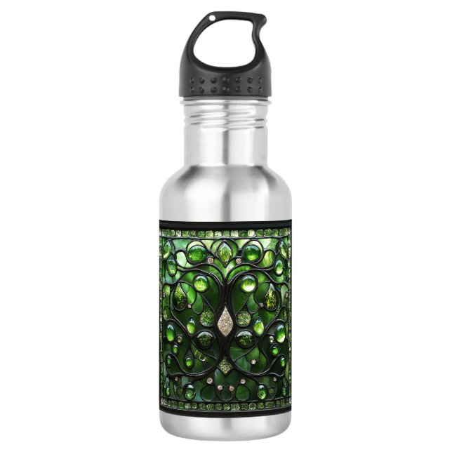 Eleganter, grüner gestanzter Glass-Look Edelstahlflasche (Vorderseite)