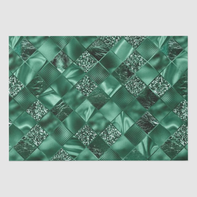 Eleganter grüner Glitzer Diamond Lattice Muster Seidenpapier (Vorderseite)