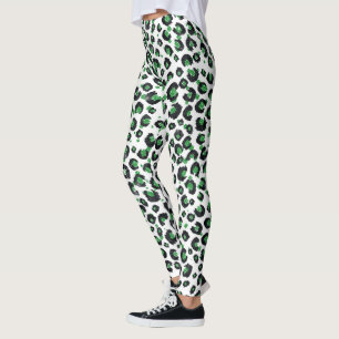 Eleganter grüner Glitzer Schwarzer Leopard-Tierdru Leggings