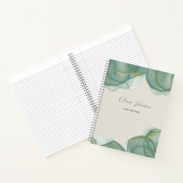 Eleganter grüner Glitzer Wasserfarbe Notizbuch (Innenseite)