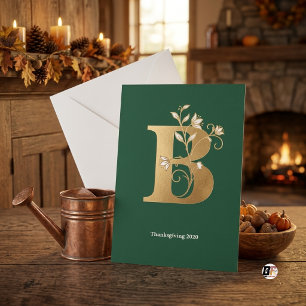 Eleganter grüner Gold-Botanik-Monogramm-Buchstabe Dankeskarte