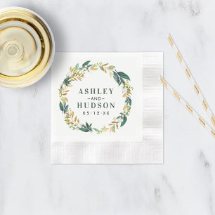 Eleganter grüner goldener Blumenkranz Monogramm Ho Serviette
