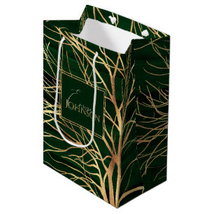 Eleganter Grüner Goldener Herbstbaum Zeichnend Mittlere Geschenktüte
