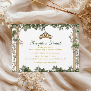 Eleganter grüner goldener Tiara-Blumen-Quinceañera Begleitkarte