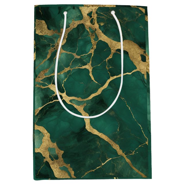 Eleganter grüner Goldmarmor Mittlere Geschenktüte (Vorderseite)