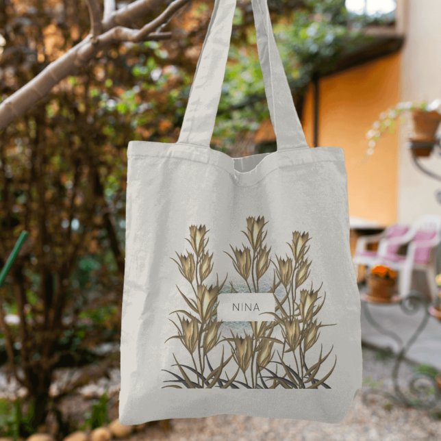 Eleganter, grüner Haufen Blume in Beige und Gold Tragetasche (Von Creator hochgeladen)