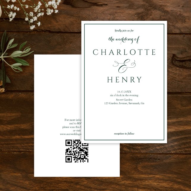 Eleganter grüner Haushalt Qr Code Hochzeit Einladung (Von Creator hochgeladen)