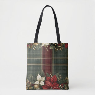 Eleganter grüner Karo- & roter Weihnachtsstern-Wei Tasche