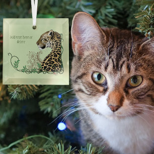 Eleganter grüner Leopard Botanical Henna Ornament Aus Glas