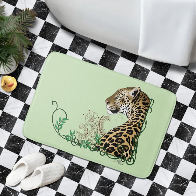 Eleganter grüner Leopard-Botanik-Henna Badematte (Von Creator hochgeladen)